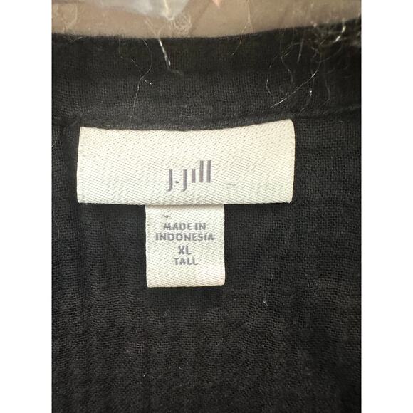 J.JILL | Black Crinkle Cotton Gauze Button Front Midi Dress | Size XL Tall - Picture 7 of 7
